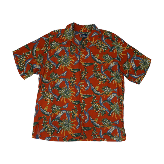 Orange Floral Short Sleeve Button Down