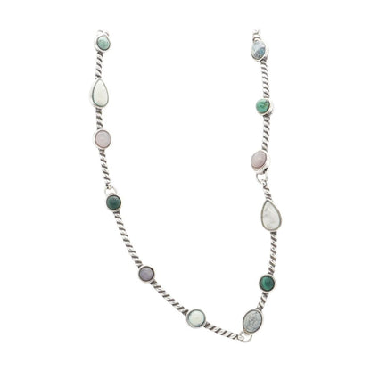 Silver Tone Multicolored Stone Necklace