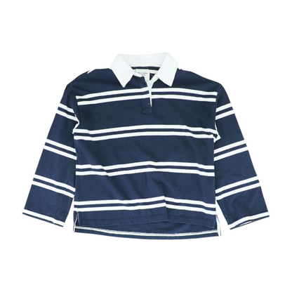 Navy Striped Long Sleeve Polo