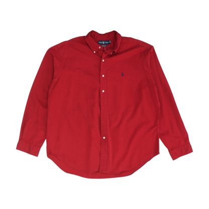 Red Solid Long Sleeve Button Down