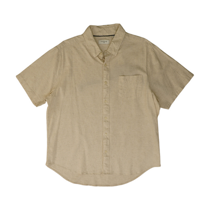 Beige Solid Short Sleeve Button Down