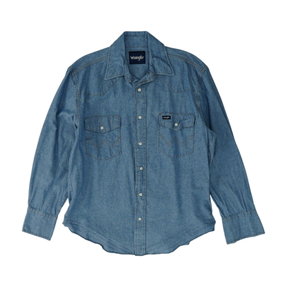 Blue Solid Long Sleeve Button Down