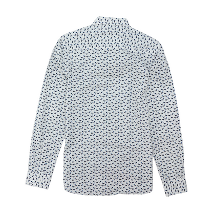 White Graphic Long Sleeve Button Down
