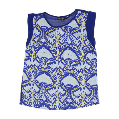Blue Graphic Sleeveless Blouse