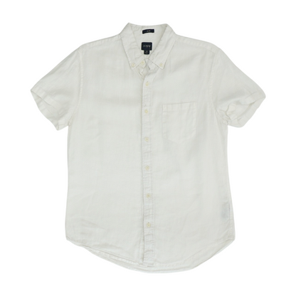 White Solid Short Sleeve Button Down