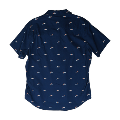 Navy Graphic Short Sleeve Button Down