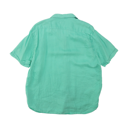 Green Solid Short Sleeve Button Down