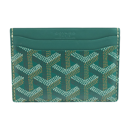 Green Goyardine Canvas & Vauzelles Calfskin Saint Sulpice Card Wallet