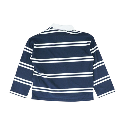 Navy Striped Long Sleeve Polo