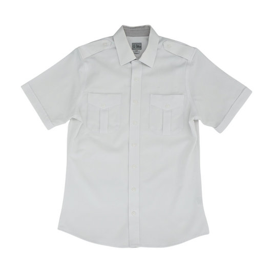 White Solid Short Sleeve Button Down
