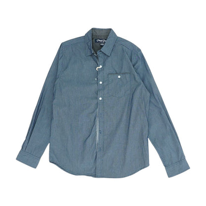 Blue Solid Long Sleeve Button Down
