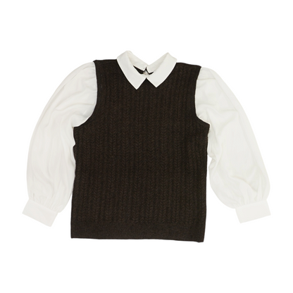 Brown Color Block Pullover Sweater