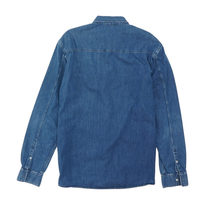 Blue Solid Long Sleeve Button Down
