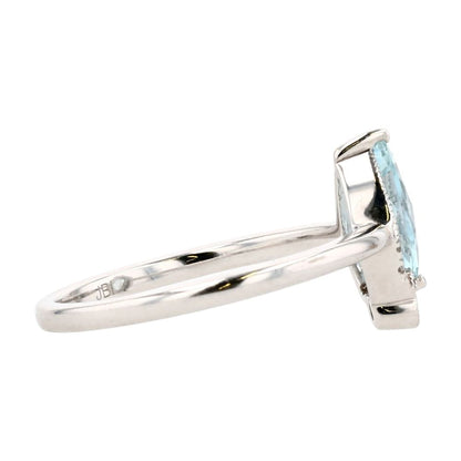 14K White Gold Marquise Center Aquamarine Cocktail Ring W/ Small Diamond Accents