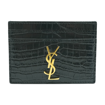 Black Cassandre Card Case in Crocodile-Embossed Shiny Leather