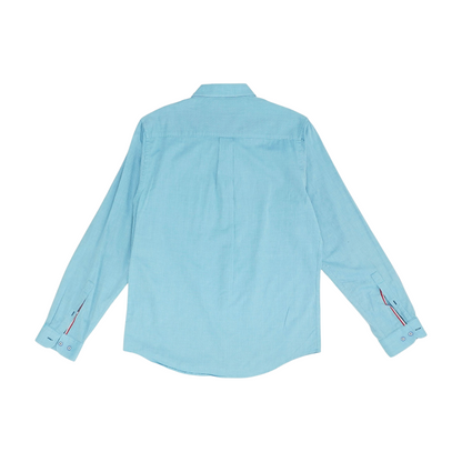 Blue Solid Long Sleeve Button Down