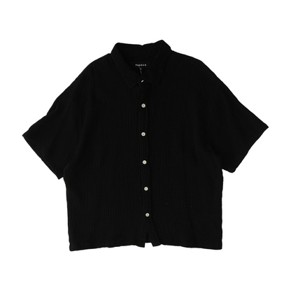 Black Solid Short Sleeve Button Down