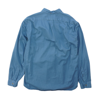 Blue Solid Flannel Button Down