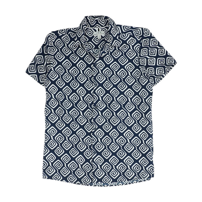 Navy Abstract Short Sleeve Button Down