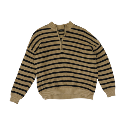 Brown Striped 1/4 Zip Sweater
