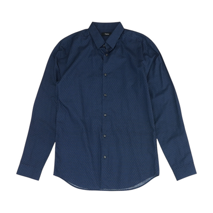 Navy Graphic Long Sleeve Button Down