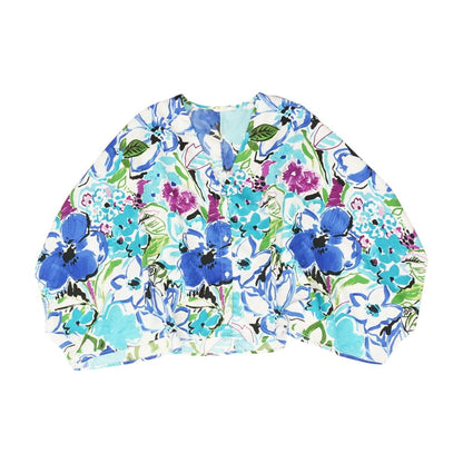 Blue Floral Short Sleeve Blouse