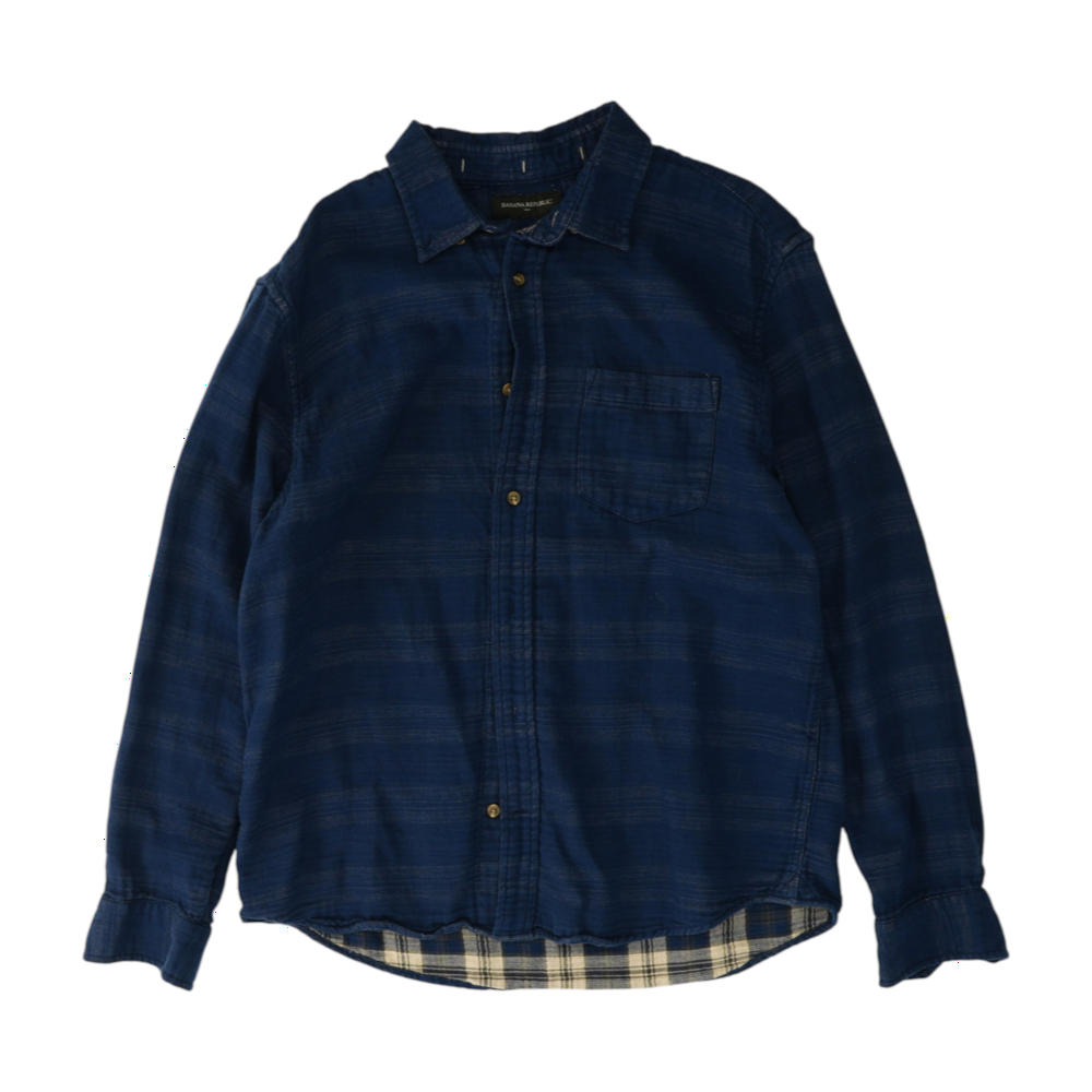 Banana Republic Blue Striped Flannel Button Down – Image 1