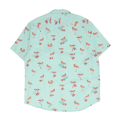 Blue Graphic Short Sleeve Button Down