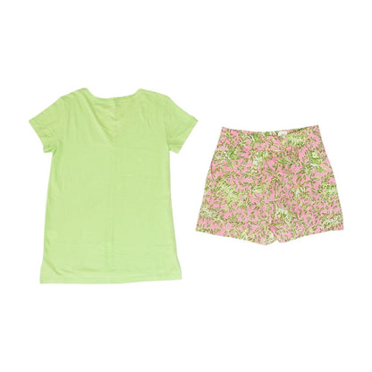 Green V Neck T-Shirt and Floral Shorts Set
