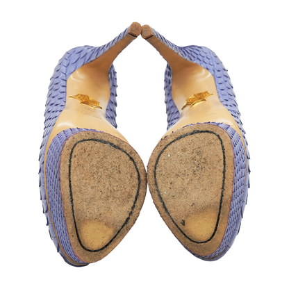 Blue Python Leather Embossed Priscilla Platform Pumps 140