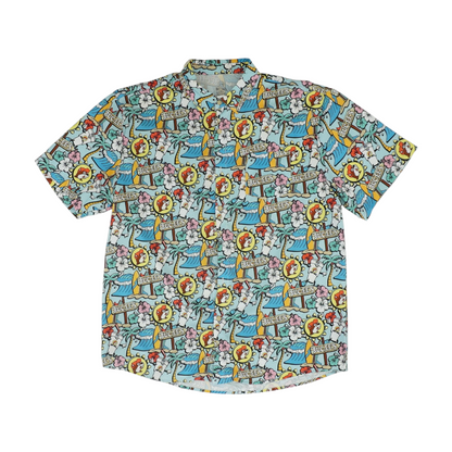 Blue Graphic Short Sleeve Button Down