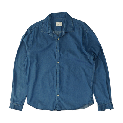 Blue Solid Long Sleeve Button Down