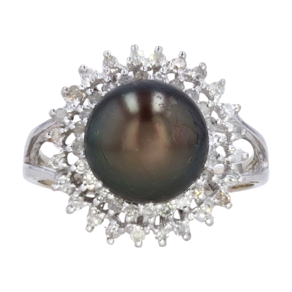 14K White Gold Cultured Pearl Fashion Ring