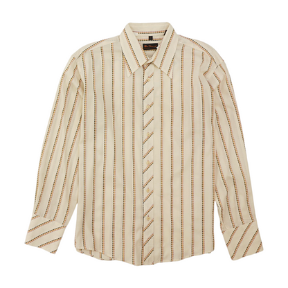 Beige Striped Long Sleeve Button Down