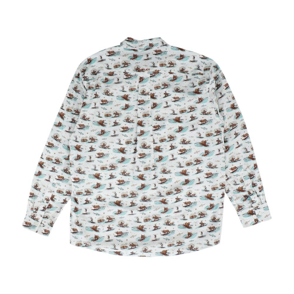 White Print Long Sleeve Button Down