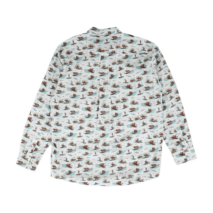 White Print Long Sleeve Button Down