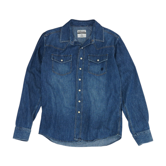 Blue Solid Long Sleeve Button Down