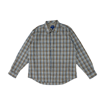 White Plaid Long Sleeve Button Down