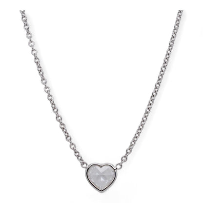 18K White Gold Bezel Set Heart Solitaire Diamond Pendant Necklace