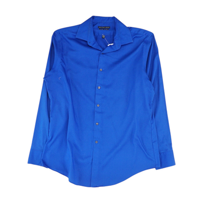 Blue Solid Long Sleeve Button Down