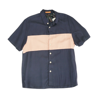 Navy Color Block Short Sleeve Button Down
