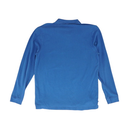 Blue Solid Long Sleeve Polo