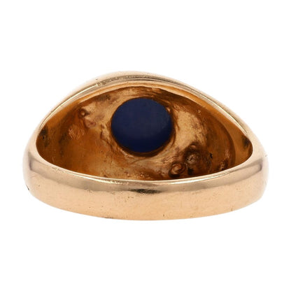 18K Gold Round Blue Stone Cabochon Cocktail Ring