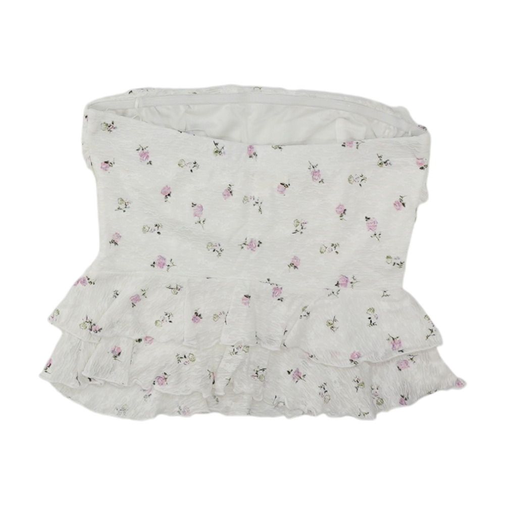 White Floral Cropped Blouse