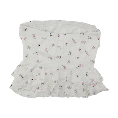 White Floral Cropped Blouse