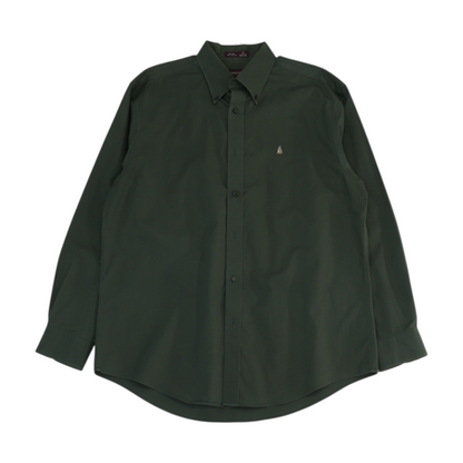 Green Solid Long Sleeve Button Down