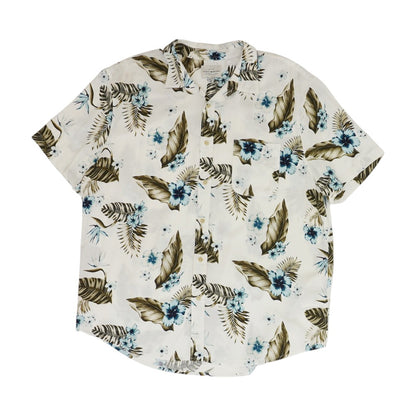 White Floral Short Sleeve Button Down