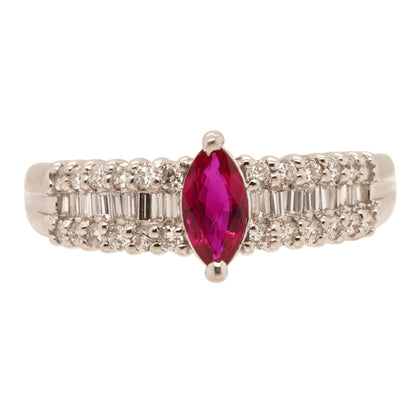 Platinum Marquise Cut Ruby With Diamond Accents Band