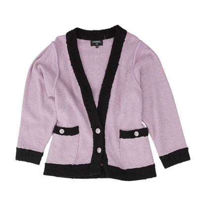 Purple Belted Wool Colorblock Knitted Cardigan