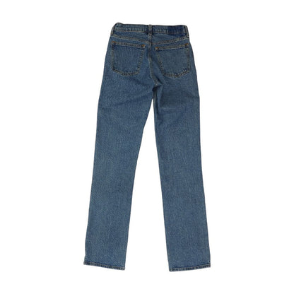Blue Long Mid Rise Straight Leg Jeans